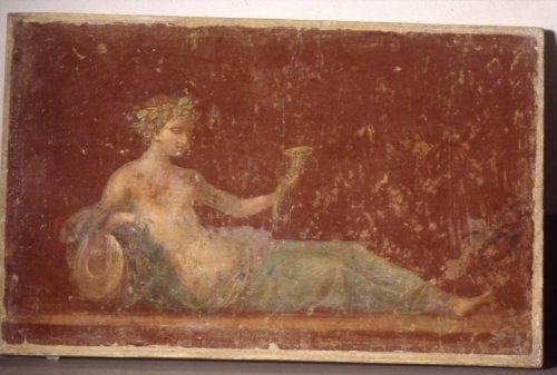 via-appia:Wall painting: reclining naiad (water-nymph) drinking from a hornRoman, 30-50