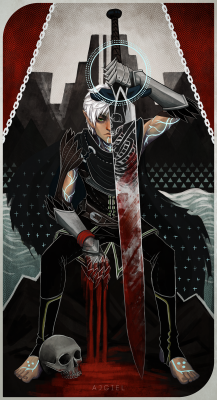 ajgiel:  Fenris tarot card because why not. Inspired by death tarot card and inquisition tarot cards. 