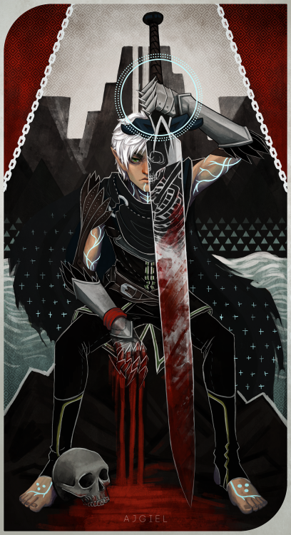 ajgiel:Fenris tarot card because why not. Inspired by death tarot card and inquisition tarot cards.