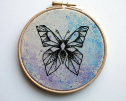 stitcheslittlepatterns:Hand Embroidered Textile Wall Art. Geometric Hand Dyed Butterfly Fibre Art Modern Embroidery Hoop. One of a Kind This is amazing😱
