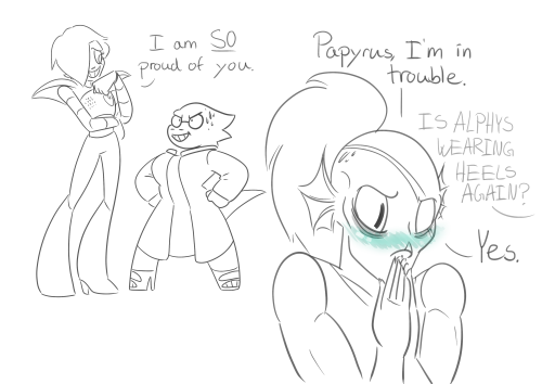 thesketcherlass: things to consider:- Alphys turning out to be a pro at wearing high heels because h