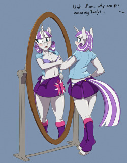 hobbs-art:  Patreon Cell Commission for SerFredrick!Twilight Velvet getting caught trying on some of Twilight Sparkle’s clothes~Enjoy!  lewd&lt;3