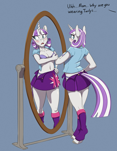 hobbs-art:  Patreon Cell Commission for SerFredrick!Twilight Velvet getting caught trying on some of Twilight Sparkle’s clothes~Enjoy!  lewd<3