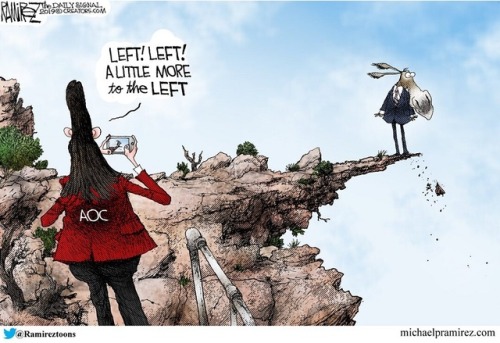 agoodcartoon:  if democrats would only move toward AOC’s left, instead of “left” from their own perspective, they would save themselves from falling off the cliff of irrelevance. a good cartoon.