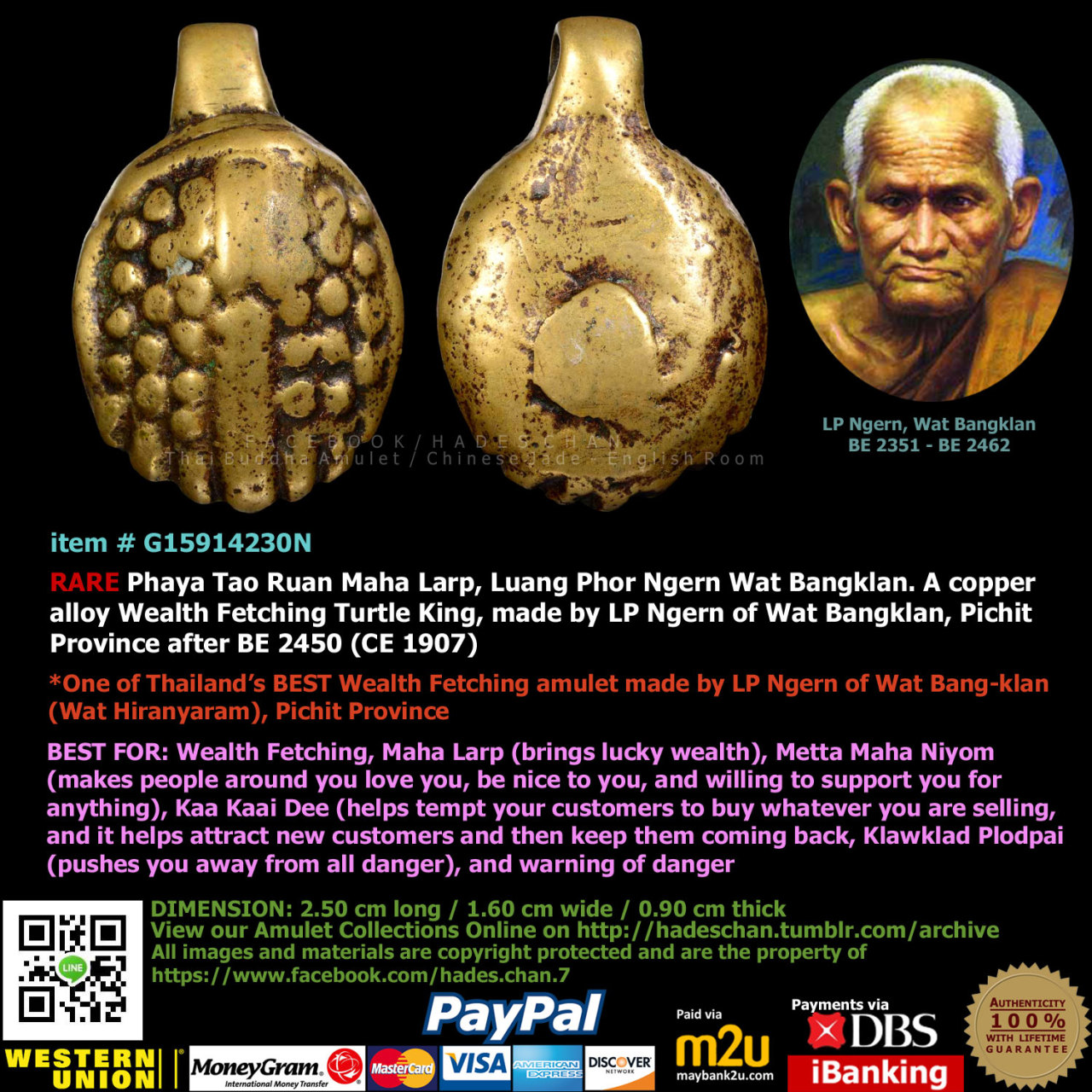 Thai Buddha Amulet  Chinese Jade by Hades Chan — item # G15914230N RARE  Phaya Tao Ruan Maha Larp,...