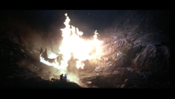 boatsthatfly:  This shot in The Last Jedi. It’s just too profound to be real  I mean, the hero of the original 1977 star wars movie and his wise old master watching a raging inferno destroy the founding ideological scriptures of the old jedi order?
