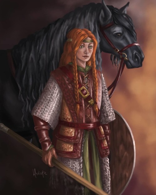 Morwen, my rohirrim warrior, and Hasufel, her horse. #sketch #sketchbook #drawing #digitalart #digit