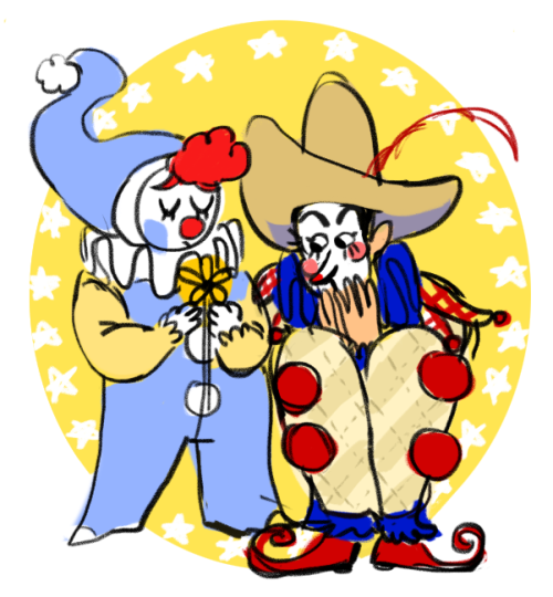 klezmo: i drew me and @cat-pun‘s clownsonas! !!!!!!!!!!