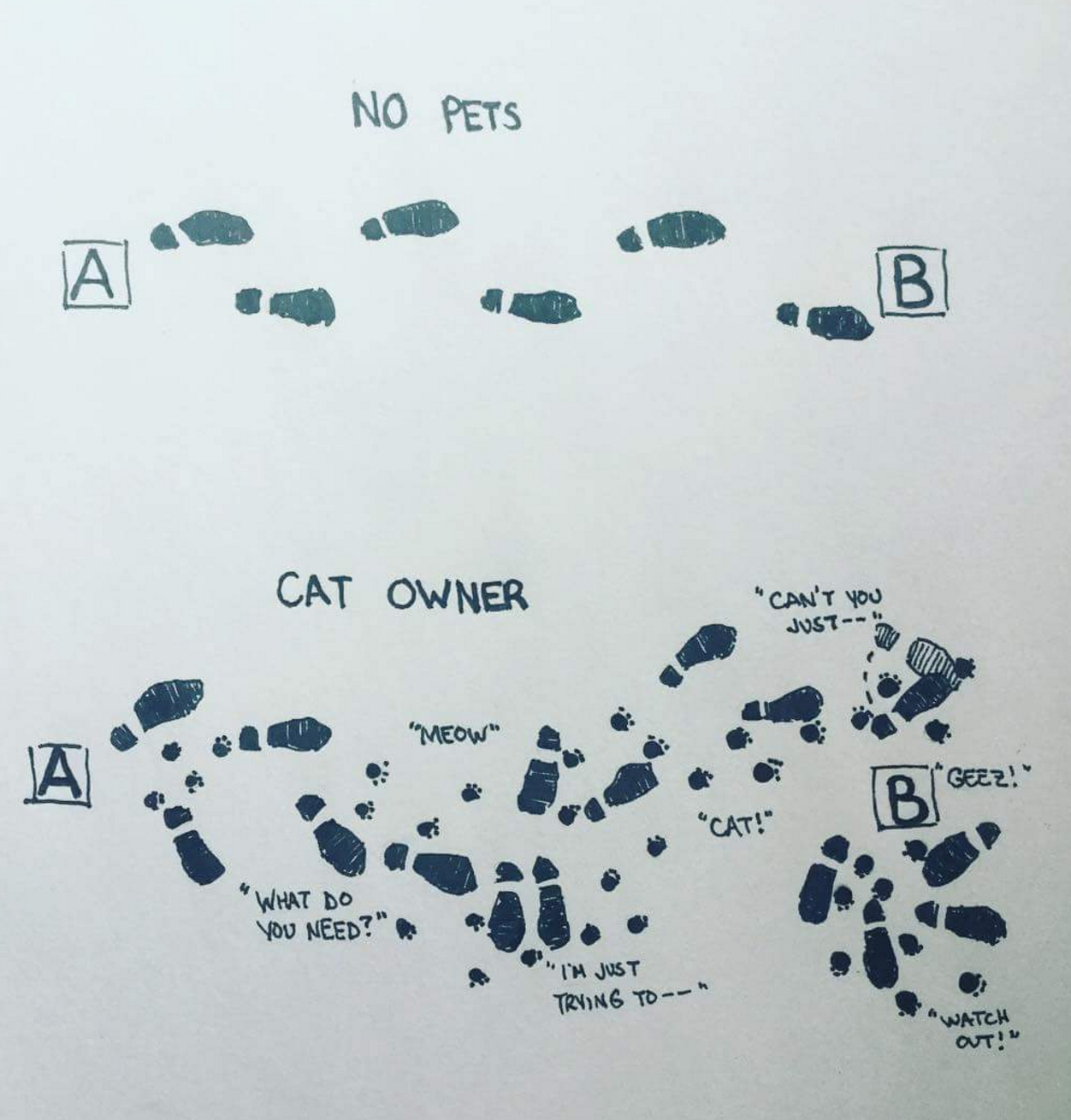 tastefullyoffensive:  “My walking patterns have changed since I got a cat.” - Brian