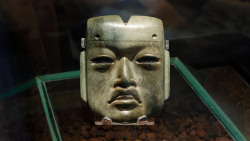 An Olmec jadeite mask, dating from ca. 1200-400 BC. This mask was found as a part of an offering made about ca. 1470 AD at the Aztec Templo Mayor.