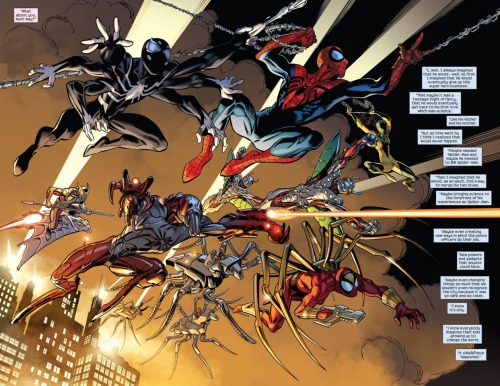 superheroes-or-whatever:  Ultimate Spider-Man #200  Pages by Mark Bagley, Mark Brooks, Sara Pichelli, David Lafuente and David Marquez