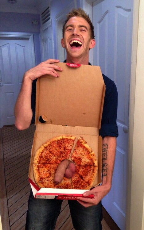 hotjock7:  Meat-lovers special  I know that’s how I want my pizza delivered, by a hot hung stud at the ready