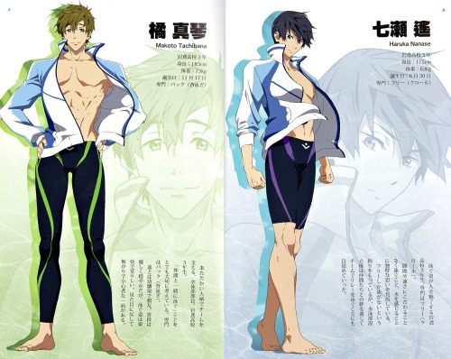 sunyshore:  Scans of original new art from the new Free! Eternal Summer Guidebook, on sale today! There is much more inside, including detailed character designs and genga/douga from the first episode. Sorry I am not very good at scanning books like this,