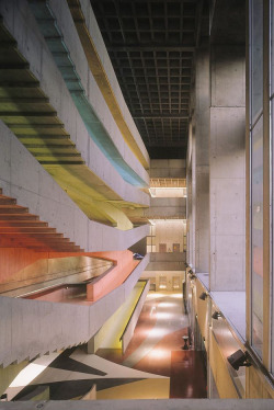jamesusilljournal:                  Centre National de la Danse, Paris, Designed by architects Jacques Kalisz &amp; Jean Perrottet, 1965, staircase light by Hervé Audibert