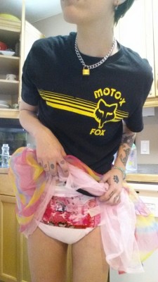 petmonster-furfur:  Sir ordered me to do chores in my diaper and tutu….so expect photos throughout the day