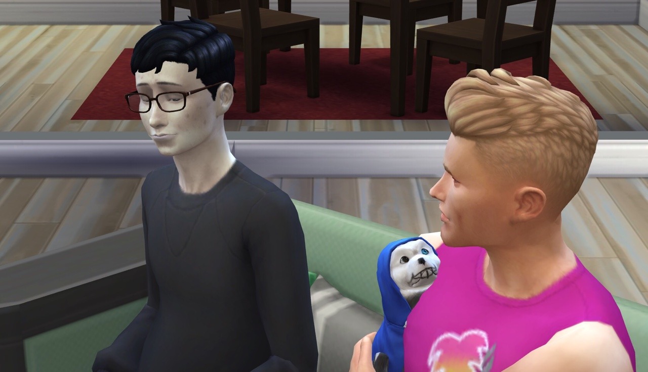 stoicclub:my friends girlfriend made Chad and Incel sims with Sans as their dog