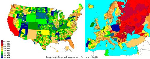 mapsontheweb: Percentage of aborted pregnancies in Europe and the US.More abortion maps &gt;&