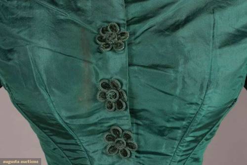 EMERALD GREEN EVENING GOWN, c. 18552-pc emerald green silk taffeta evening gown c/o fitted &amp;