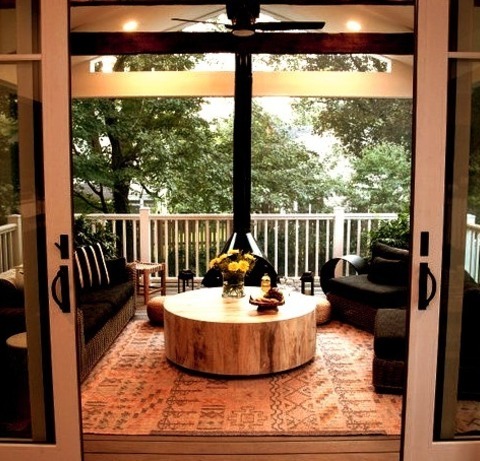 Backyard Porch DC MetroAn Example Of A Mid-sized Rustic Screened-in Back Porch Design With A Roof Extension.