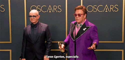 eltonhjohn:Sir Elton John standing up for Taron Egerton at the 92nd Academy Awards [x]