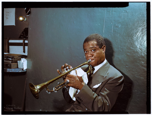 itshistory - Louis Armstrong practicing in the dressing room,...