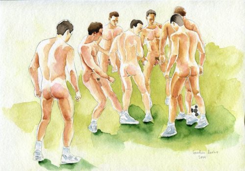 Goodvin Nerko water-colour painting “Soccer  game”stores.ebay.com/