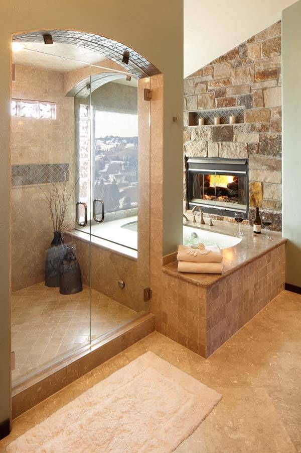 sweetestesthome:  51 Mesmerizing master bathrooms with fireplaces — huh, fireplaces