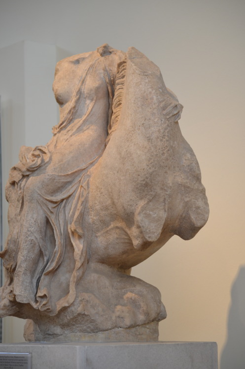 athens-archaeological-museum:women-of-the-antiquity:Riding Nereids, or the goddess Aura rising from 