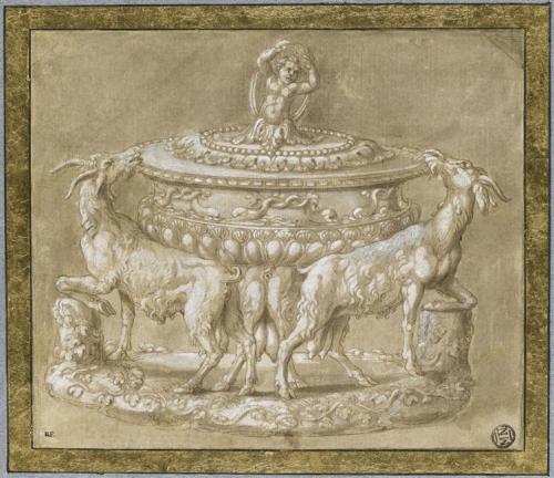 Giulio Romano (Italian; ca. 1499–1546), attributed toTwo Decorative Designs (undated drawings)(above