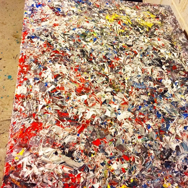 Dad is really taking it to some next levels. So many styles in his pocket. #wip #padremonster #paint #painting #art #canvas #texture #streetart #urbanart #graffiti #graffitiart #red #blue