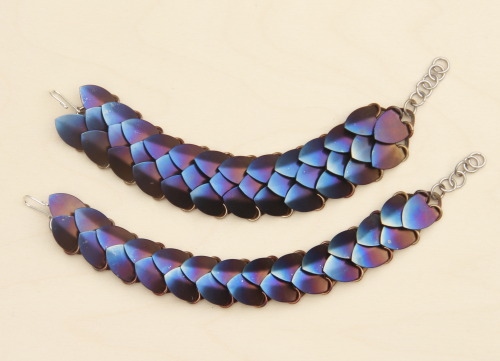 A Pair Of Heat-colored Titanium Dragon Scale Bracelets That I Finished Up Last Night. Doing The Colors