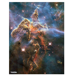 spaceplasma:   This is just a small portion of one of the largest seen star-birth regions in the galaxy, the Carina Nebula. Towers of cool hydrogen laced with dust rise from the wall of the nebula. The scene is reminiscent of Hubble’s classic “Pillars