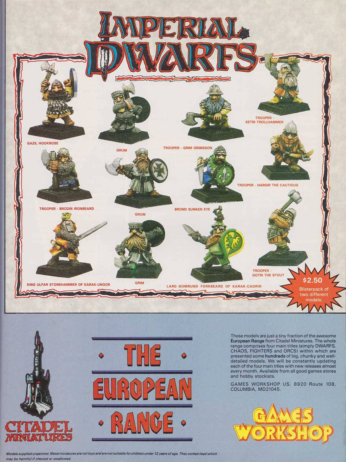 Citadel Imperial Dwarfs by Michael and Alan Perry (ad in Dragon 124, August 1987)