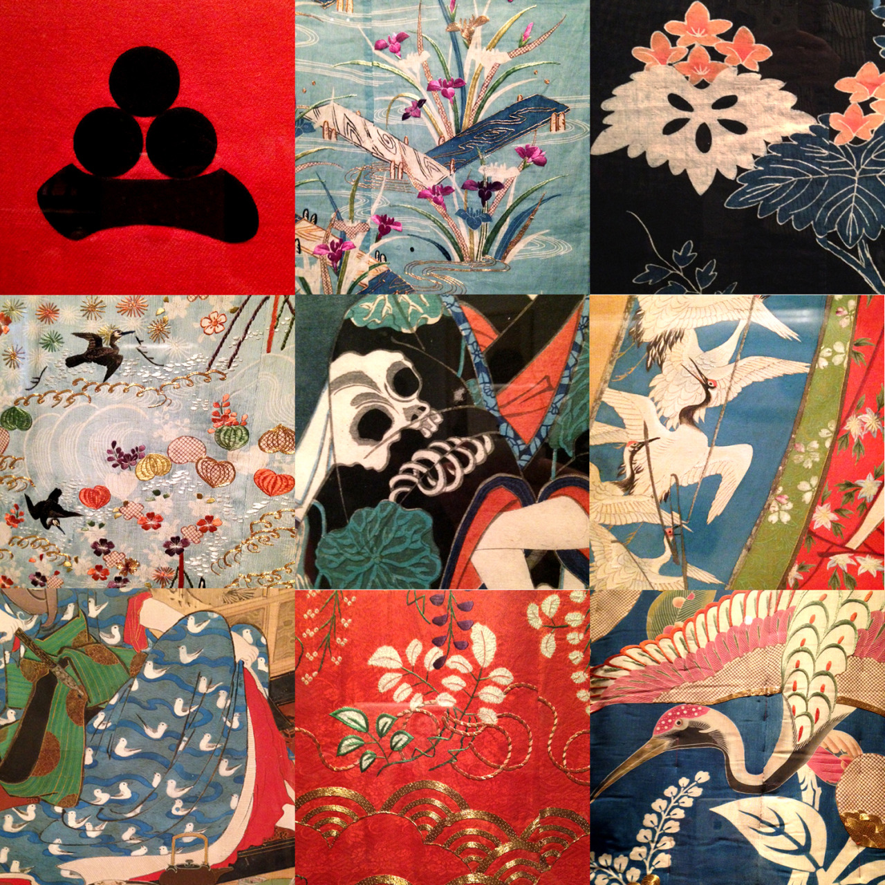 Seduction. Each of these squares are close ups of an actual textile in the exhibition,