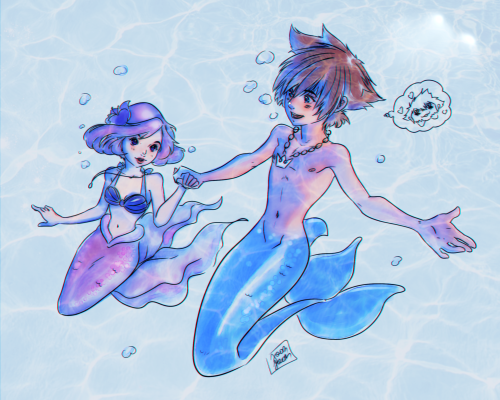  Sora and Kairi mermaid and merman (then i will do one of Sora and Riku hehe) #kingdomhearts  #キングダム