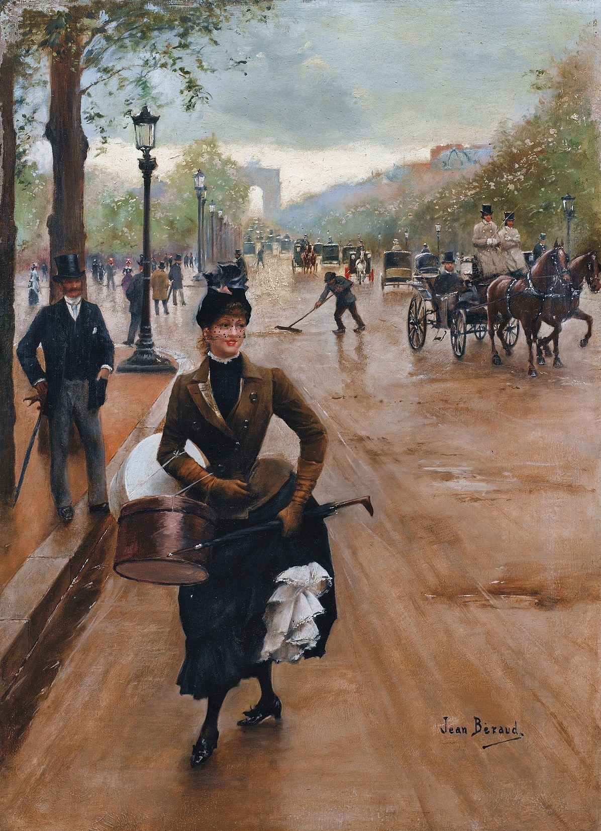 Jean Béraud (1849-1935) — The Milliner on the Champs Elysées [oil on canvas, ca. 1889]