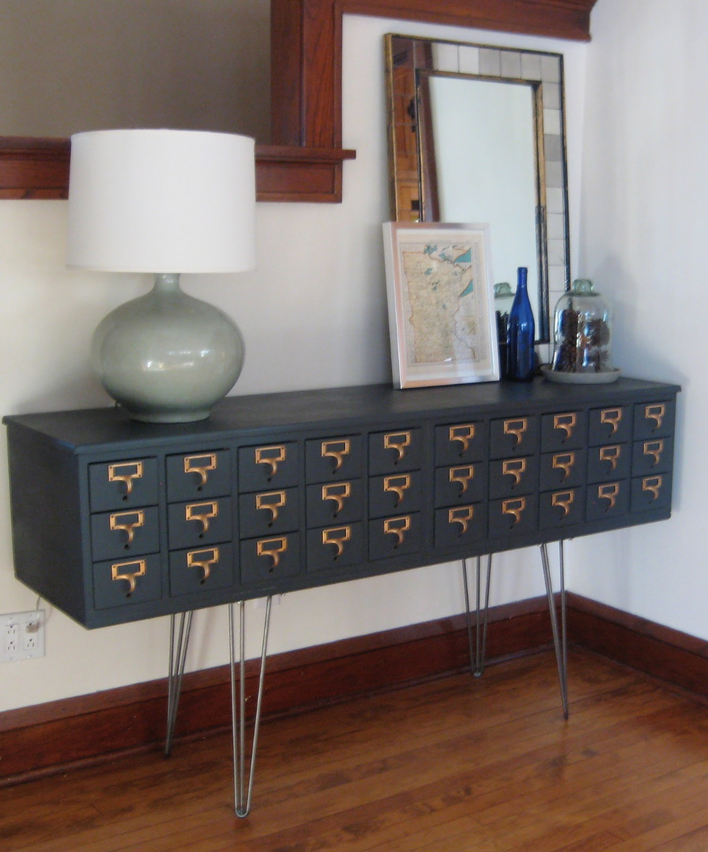 midcenturymodernfreak:  Card Catalog Credenzas on Hairpin Legs (Top) DIY by Oakland