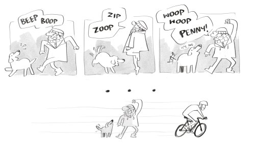 sticksandsharks: I am not powerful enough to do hourlies, but I did draw these two comics about walking my dog  