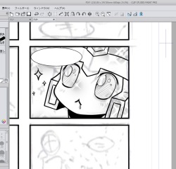 Slowly working on my kittyformers cafe doujin while fighting a migraine. Huzzah for animu eyed kittydrift!!