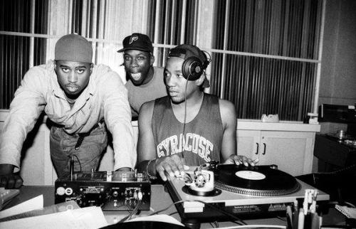  A Tribe Called Quest in a New York recording studio in 1991. Photo by  Al Pereira. 