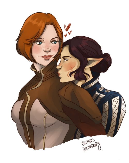curiousstrawberryarts: quick doodle of Leliana and her lady love 