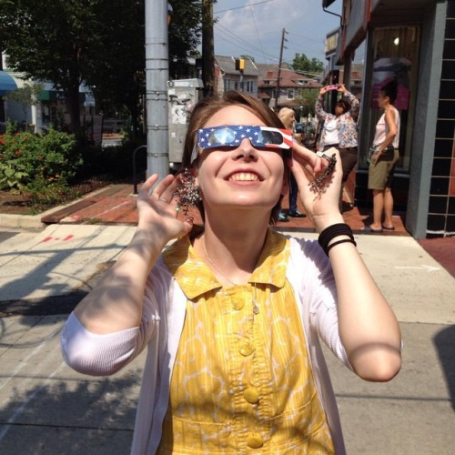 Looking at the eclipse while wearing a pair of celestial rhinestone ear climber earrings! #1950s #1950sjewelry #eclipse #pollysuesvintageshop