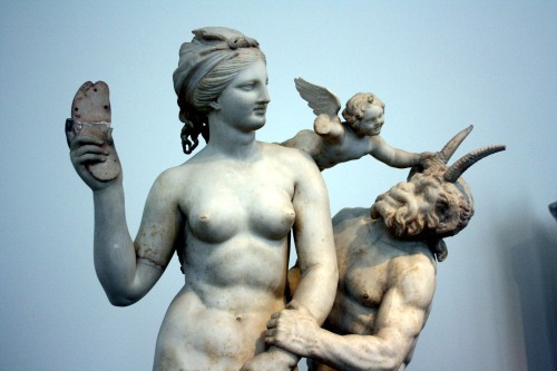hellenicdreams:Aphrodite, Pan, and Eros.NAM, Athens, 3335: c.100 BC.Found in the ‘House of the Posei