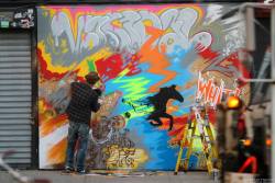 thedustyrebel:  Nick Walker British street artist Nick Walker working on a new mural on NYC’s Lower East Side. More photos of Nick Walk working on Allen Street. 