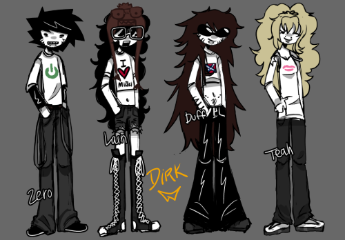 left to right: zero, lain, duff, and teah.