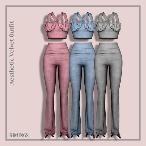 [RIMINGS] Aesthetic Velvet Outfit - FULL BODY- NEW MESH- ALL LODS- NORMAL MAP- 16 SWATCHES- HQ COMPA