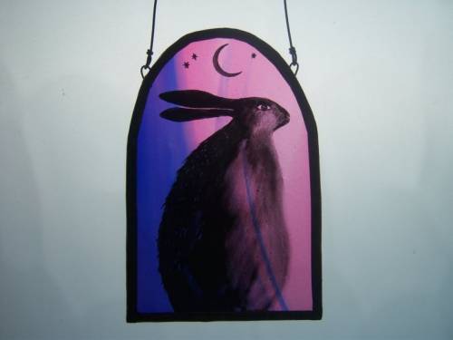 figdays:Stained Glass Hare Hand Painted Panel //DebraEdenStudio