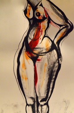 carmeljenkin-art:  Drawing by Carmel Jenkin,Modest Nude, mixed media on paper, 81cm x 57cmdrawing at midnight has its advantages and disadvantagesFacebook PageThis piece will be available for purchase on Daily Painters June 2nd