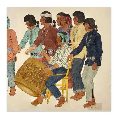 Buffalo Dance / Charles Loloma / ca. 1940 / Tempera on muslin.This near life-sized mural was created