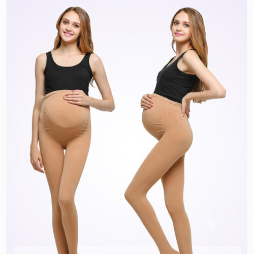 Young pregnant woman’s wearing various maternity tights.